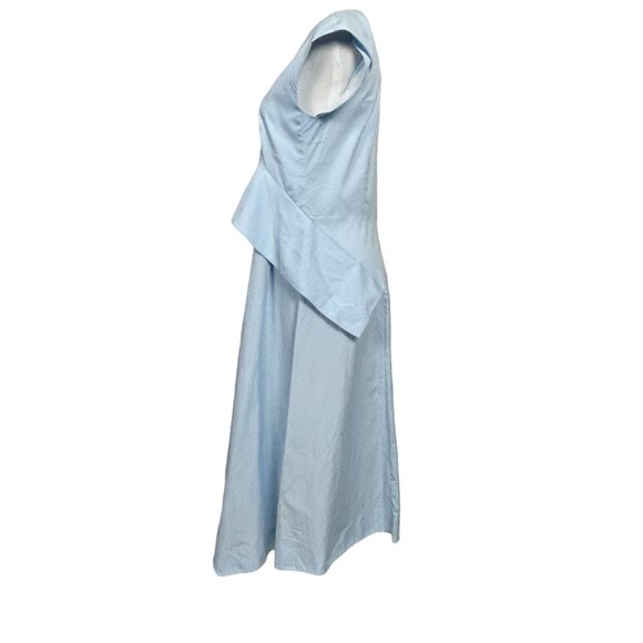 COS Dress Womens 6 Draped Cap Sleeve Blue V-Neck Midi Stretch Asymetrical Hem - Picture 3 of 16